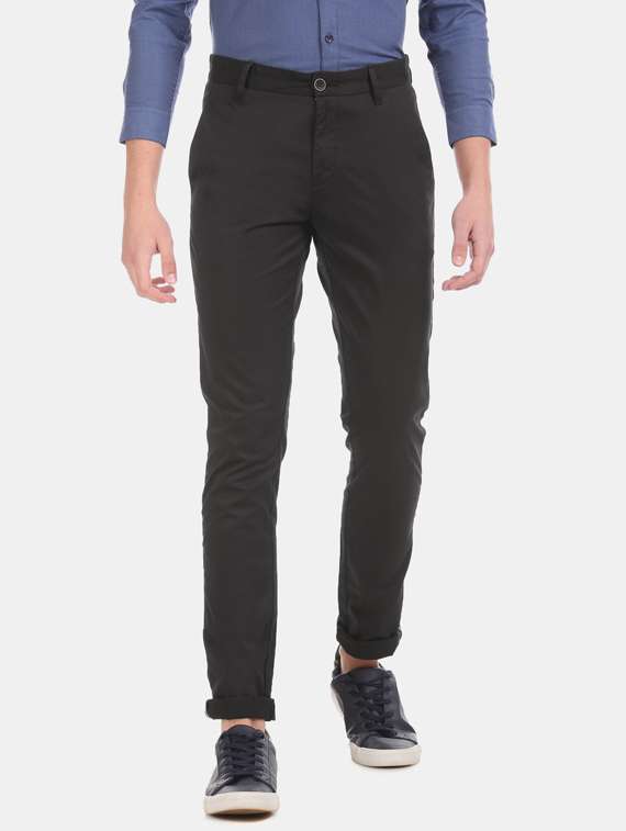 black solid flat front casual trouser