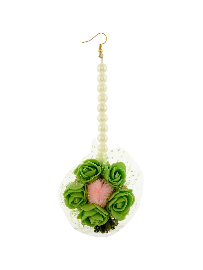 artifical flower necklace with earring and maangtikka - 17572100 - Standard Image - 2