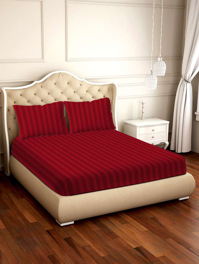 cosmo stripes double bedsheet set super king size 210 tc red colour