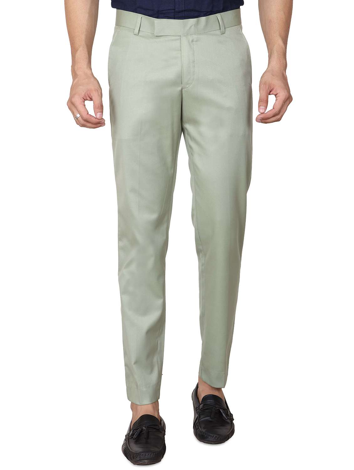 olive green solid flat front formal trouser