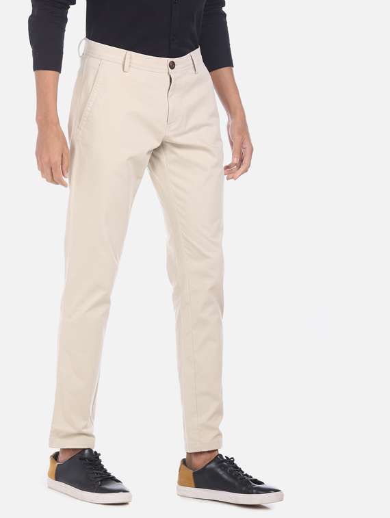 beige solid chinos casual trouser