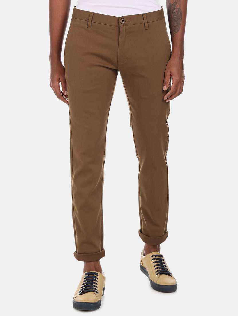 brown solid chinos casual trouser