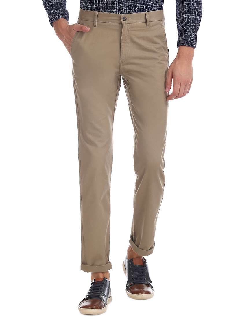 brown solid chinos casual trouser