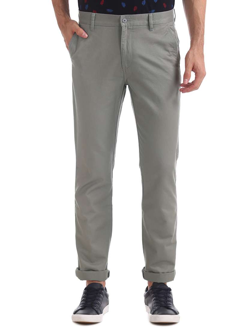 grey solid chinos casual trouser