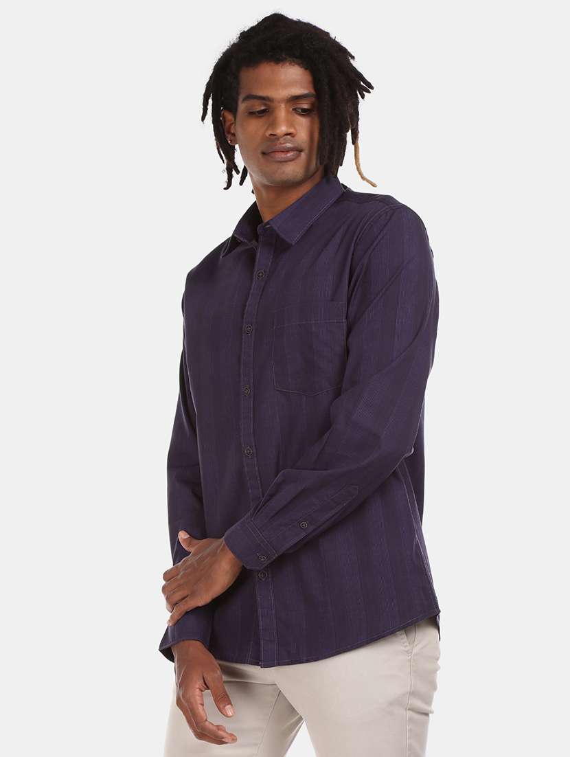 purple striped casual shirt