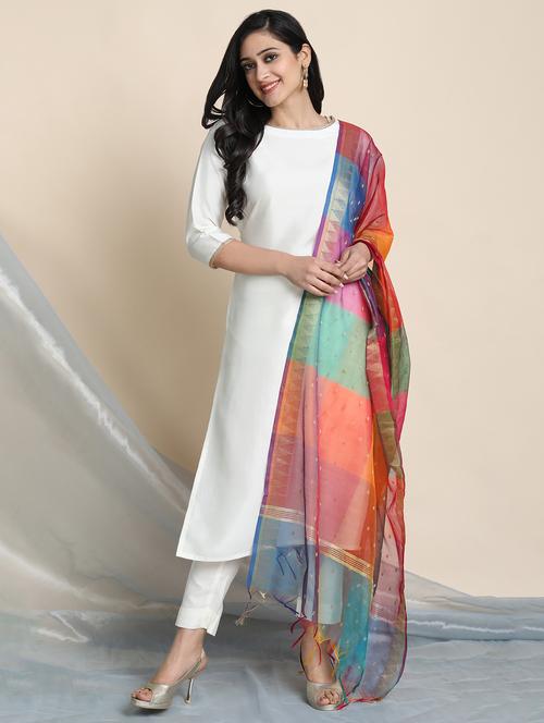women three quarter sleeve kurta pant with dupatta set - 17582053 - Standard Image - 0