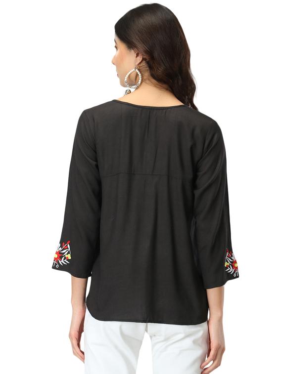tie up neck embroidered detail top - 17582170 - Standard Image - 2