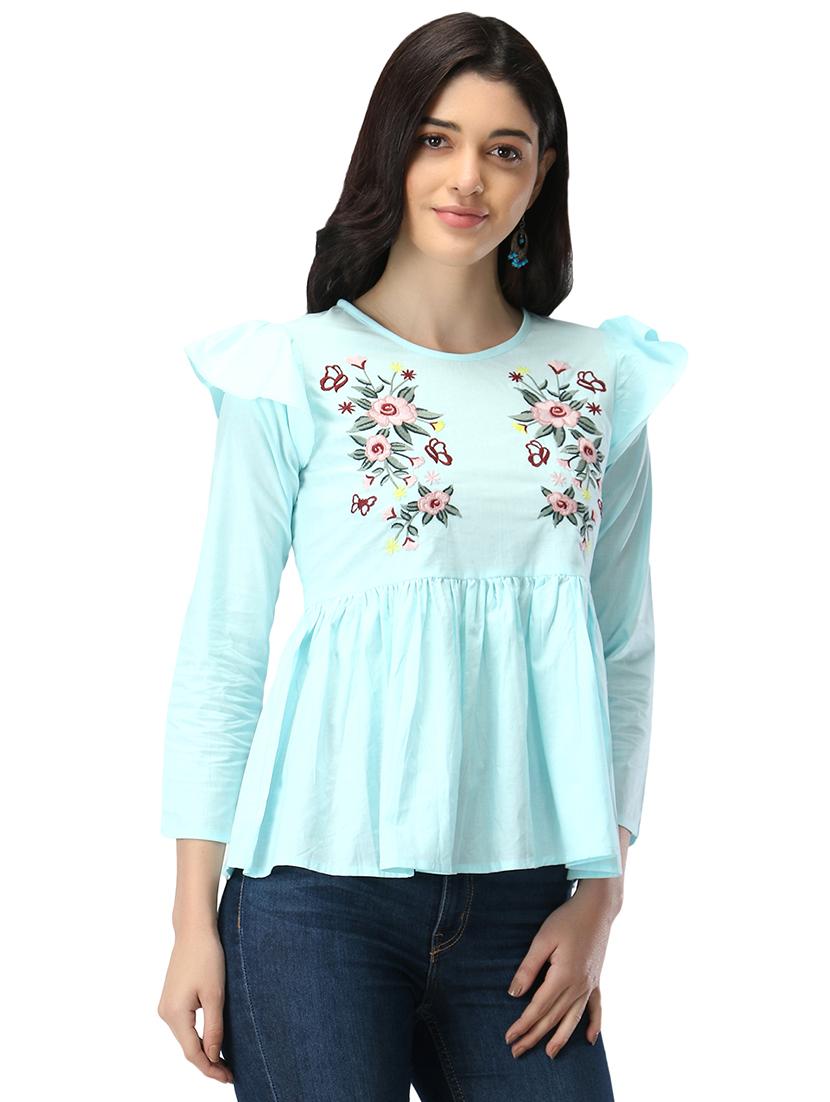floral embroidered peplum top - 17582174 - Standard Image - 2