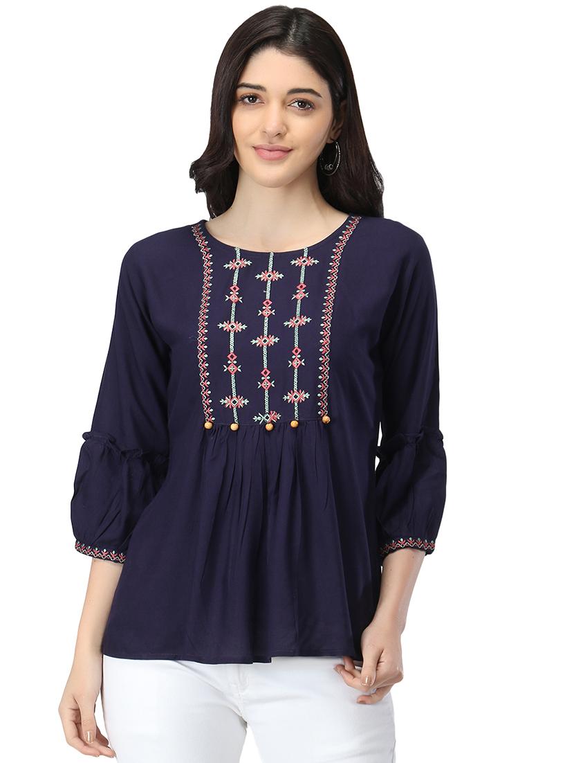 round neck embroidered top - 17582193 - Zoom Image - 0
