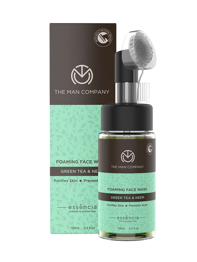 the man company green tea & neem foaming face wash | acne, pimple | exfoliating brush | 100ml | oily/normal skin