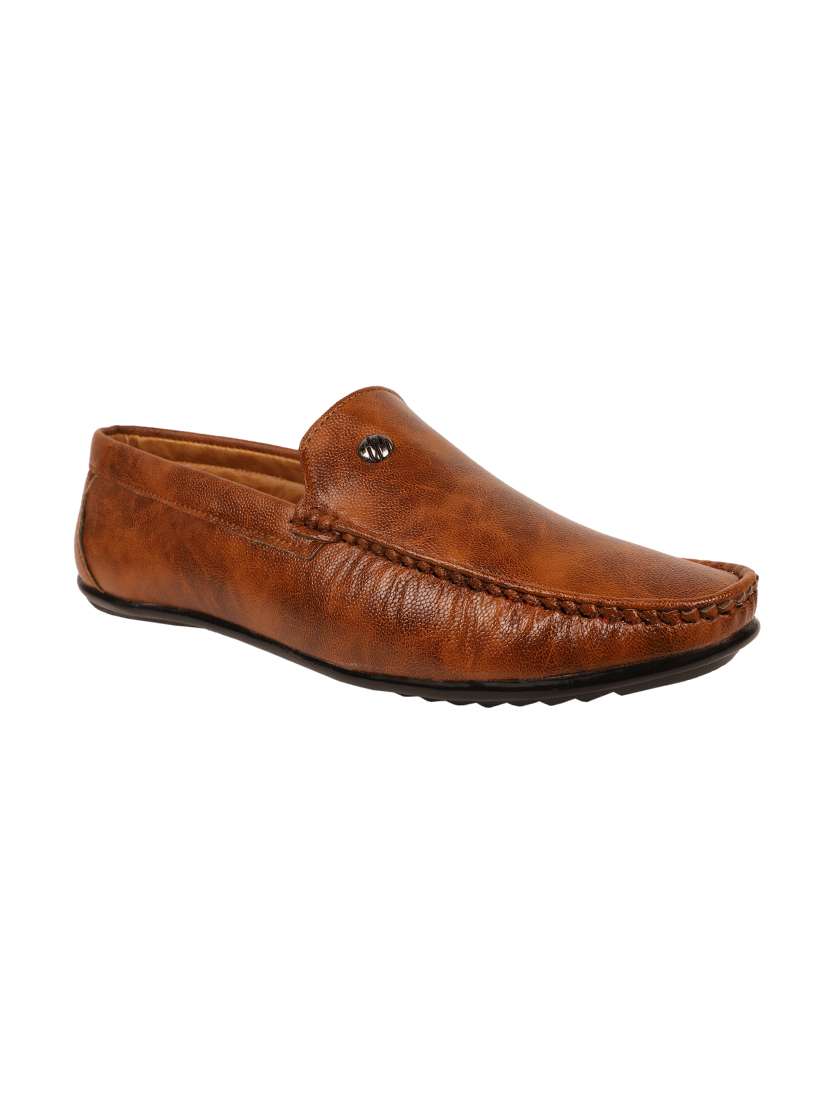 tan synthetic slip on loafers