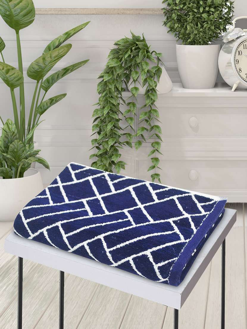 bianca mercerized combed cotton bumpy-stripes towels -1pc bath towel (sonoma) solid-navy blue