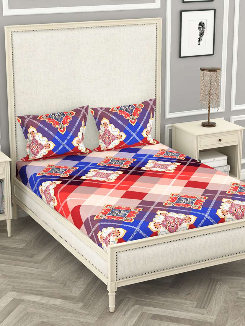 bianca 130gsm super-peached king-size double bedsheet with 2 pillow cover - deep colors & soft-finish fabric -3pc set-geo tokyo