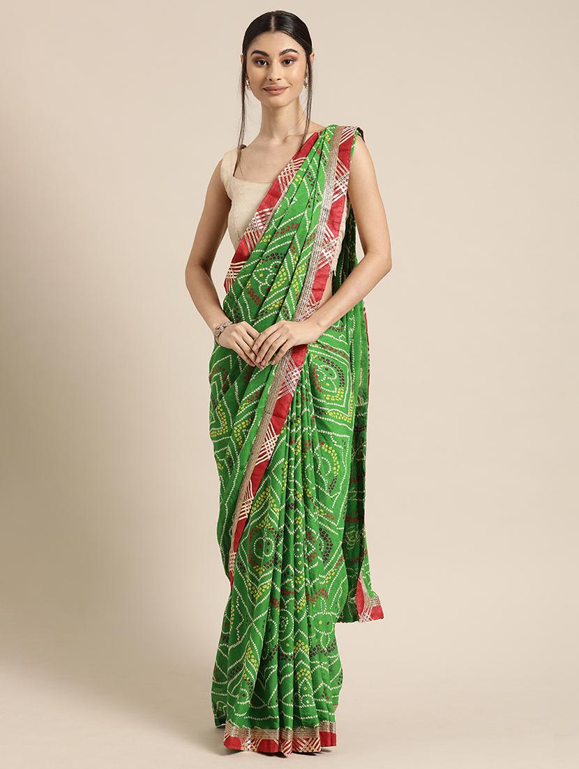 women's bordered green colored saree with blouse