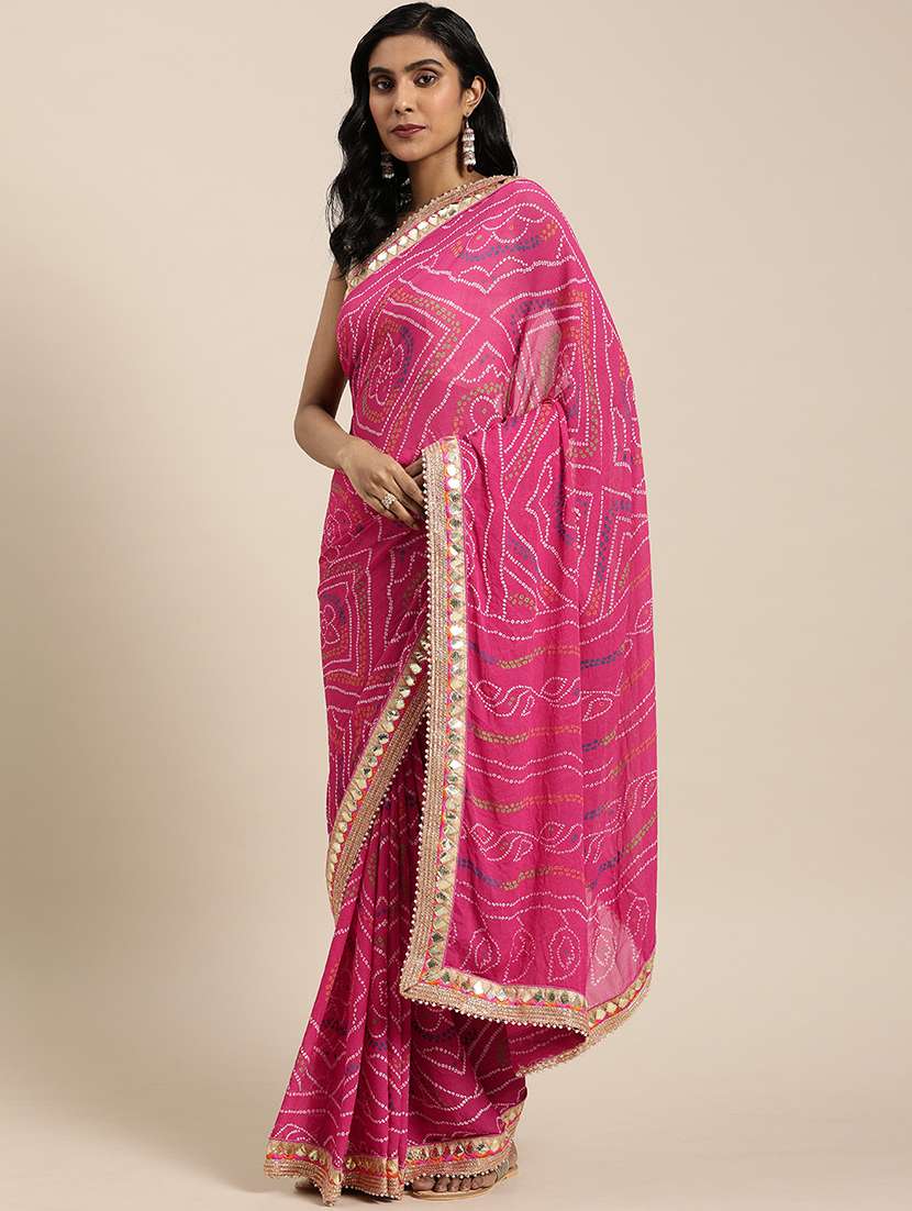 women's bandhani pink colored saree with blouse
