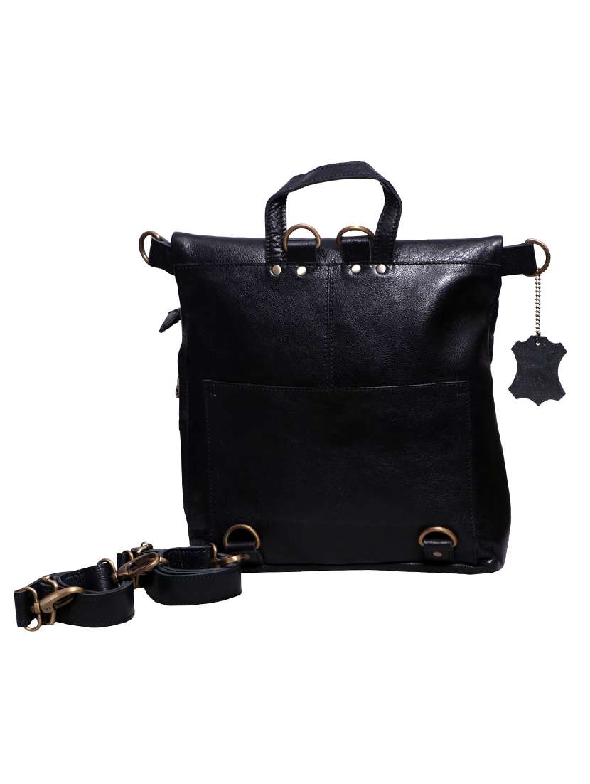 black leather utility backpack