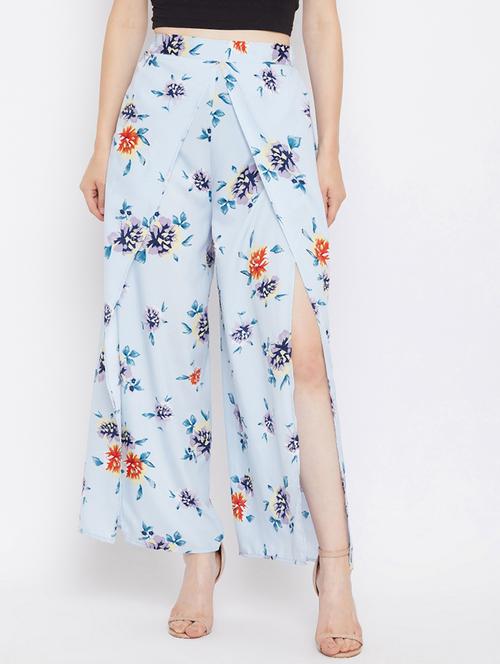 printed flat front wide leg overlap trouser - 17583850 -  Standard Image - 0