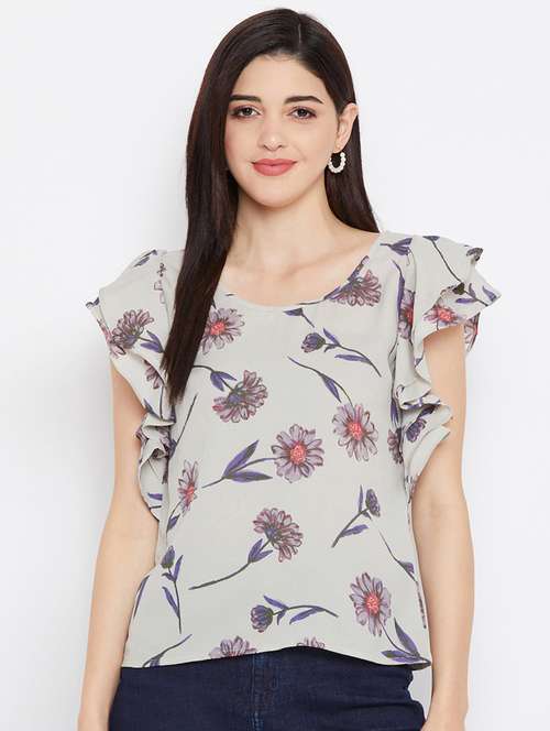ruffle detail printed top 