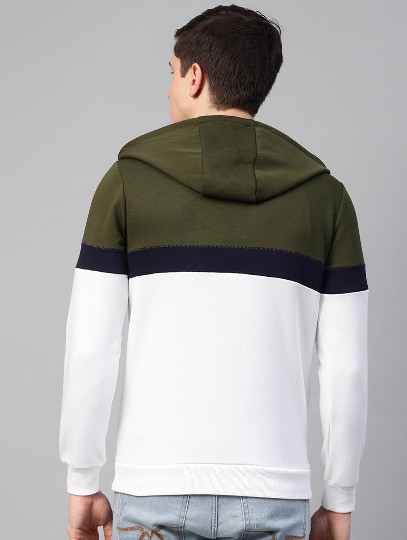 olive green color block cut & sew sweatshirt - 17584165 - Standard Image - 2