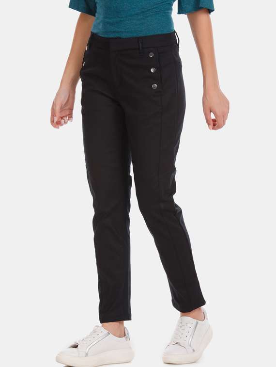 black cotton chinos trousers