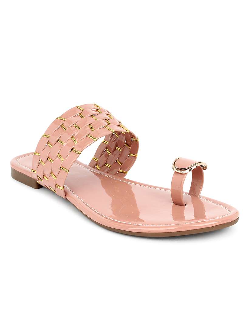 pink leatherette slip on kolhapuris