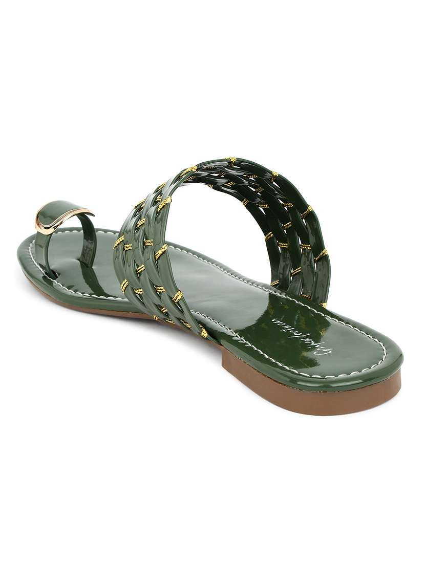 green synthetic slip on kolhapuris - 17584949 - Standard Image - 2