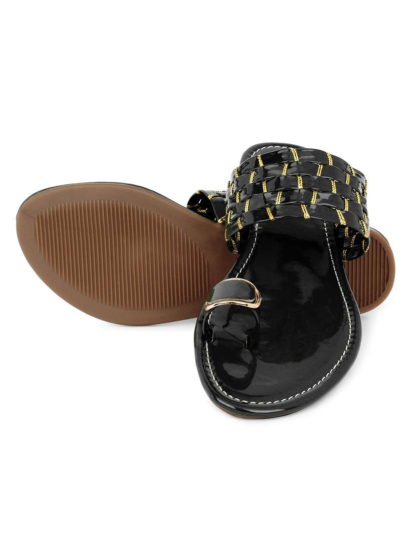 black synthetic slip on kolhapuris - 17584950 - Standard Image - 2