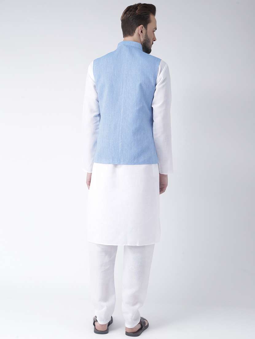 white kurta pyjama set with pink solid nehru jacket - 17585688 -  Standard Image - 2