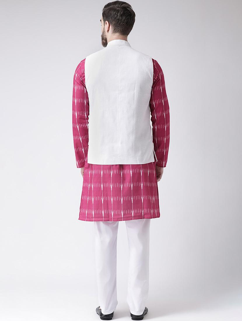 pink printed kurta pyjama set with white solid nehru jacket - 17585713 - Standard Image - 2