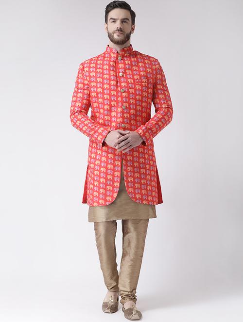 peach printed sherwani set - 17585734 -  Standard Image - 0