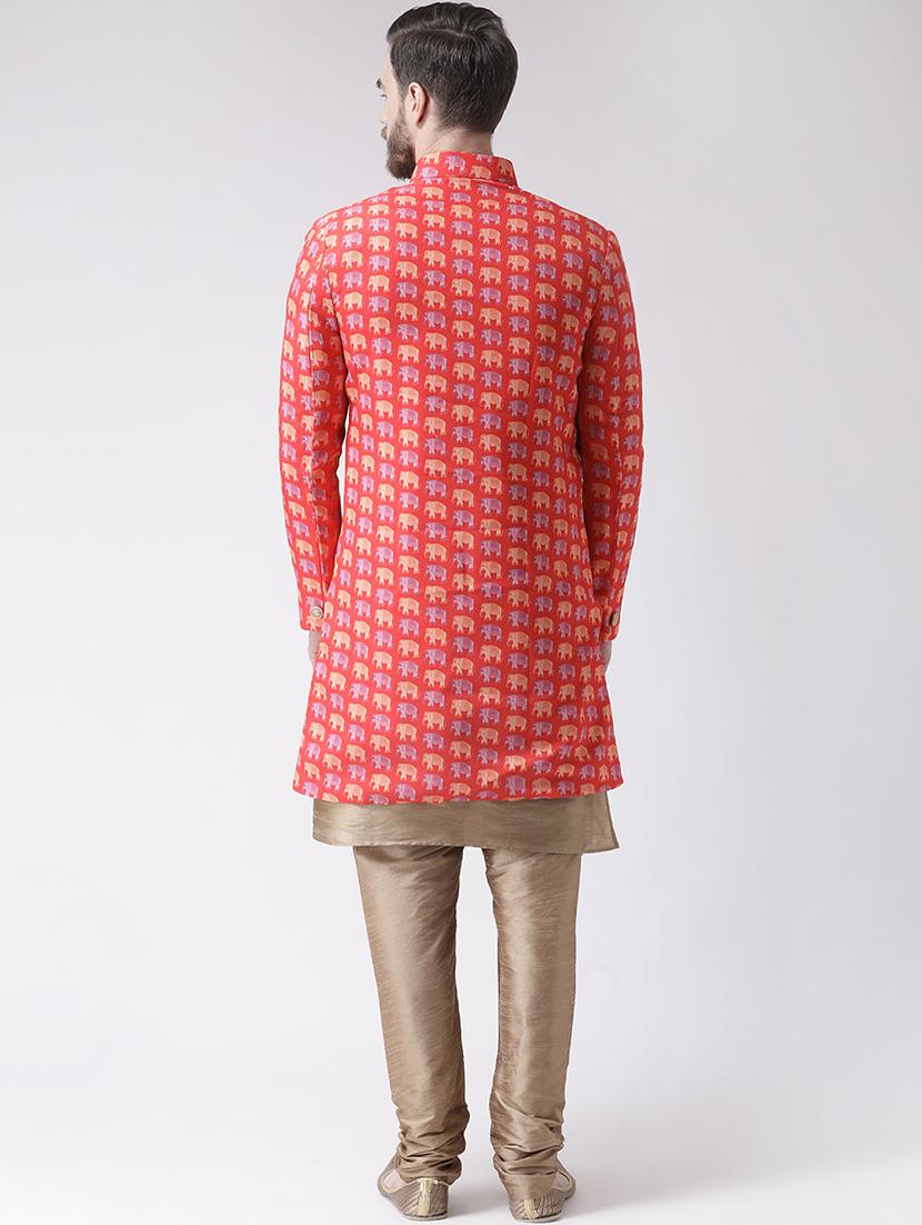 peach printed sherwani set - 17585734 - Standard Image - 2