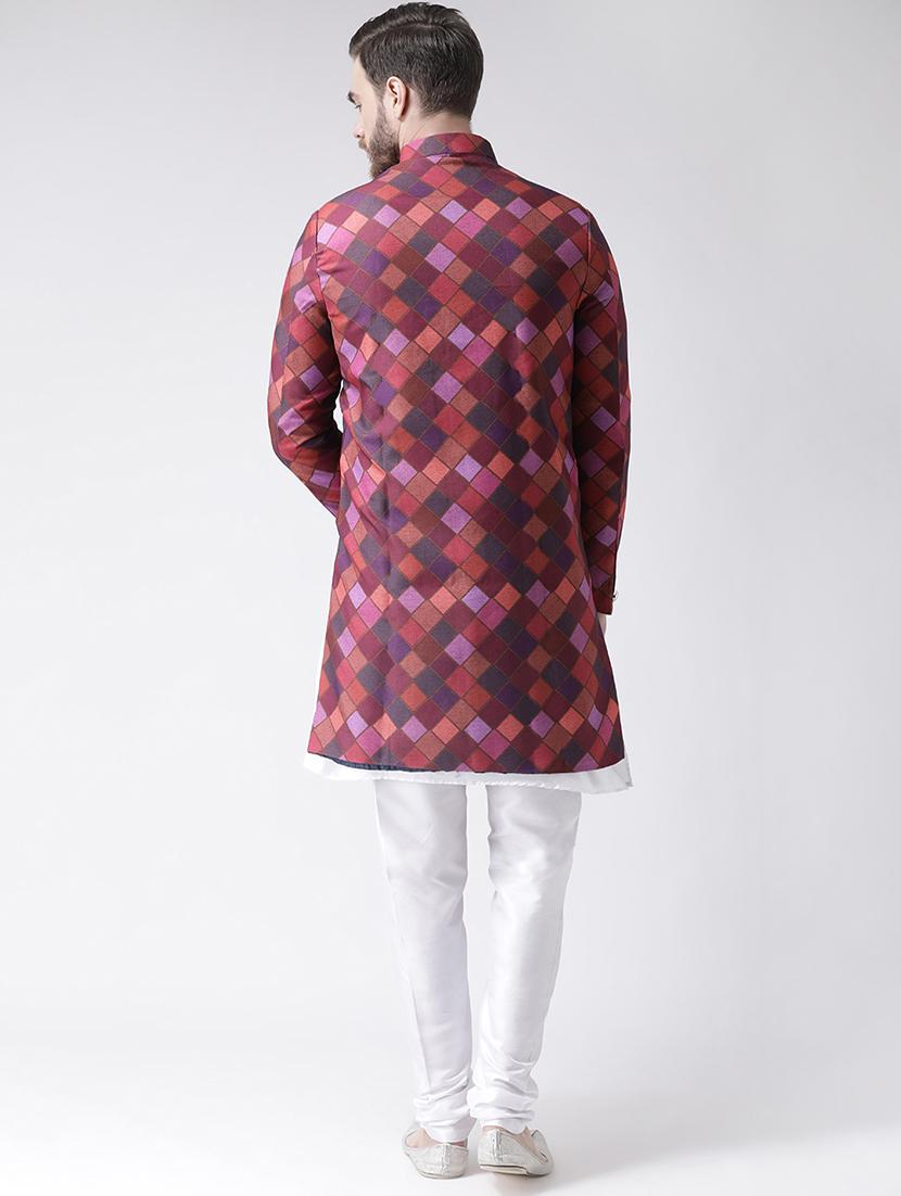 maroon checkered sherwani set - 17585737 - Standard Image - 2