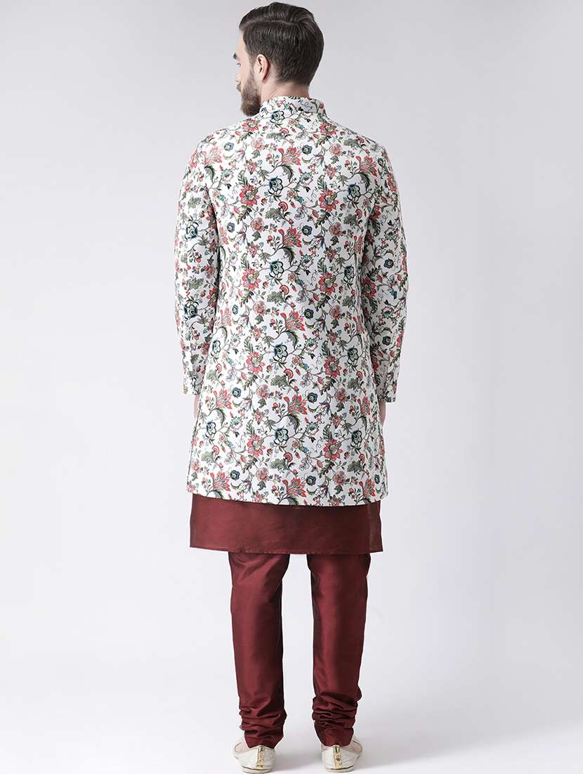 white floral print sherwani set - 17585744 -  Standard Image - 2