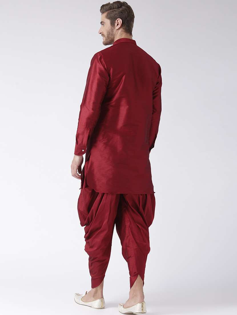 maroon dupion dhoti kurta set - 17585753 - Standard Image - 2