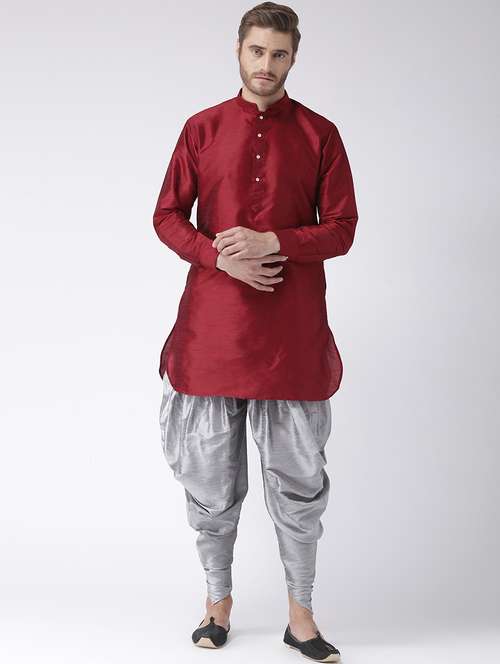 maroon dupion dhoti kurta set - 17585754 - Standard Image - 0