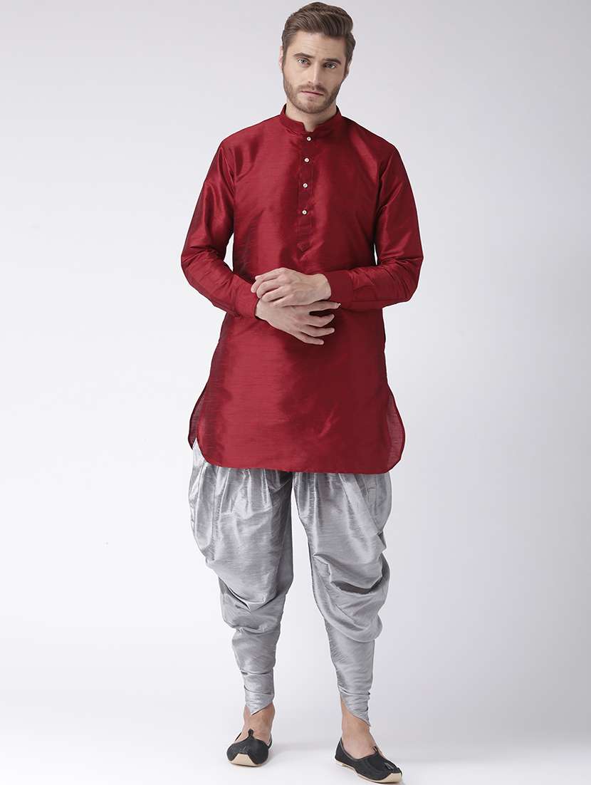 maroon dupion dhoti kurta set