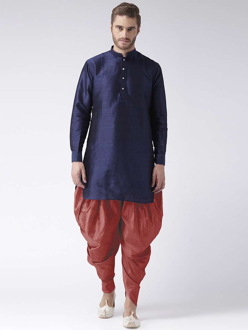 navy blue dupion dhoti kurta set - 17585755 -  Zoom Image - 0