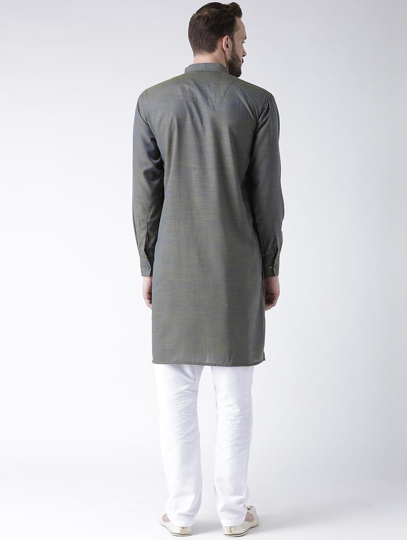 olive green solid kurta pyjama set - 17585763 - Standard Image - 2