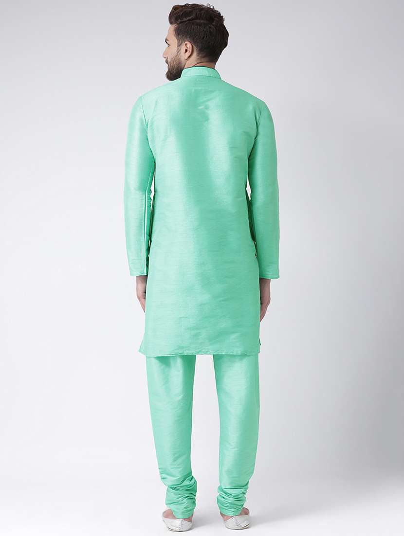 green silk blend solid kurta pyjama set - 17585782 - Standard Image - 2