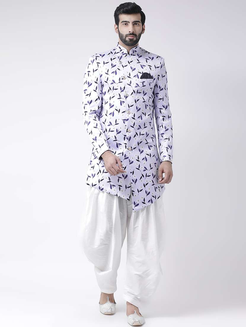 white printed sherwani set