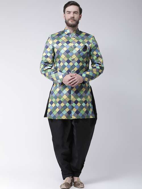 green checkered sherwani set - 17585895 - Standard Image - 0