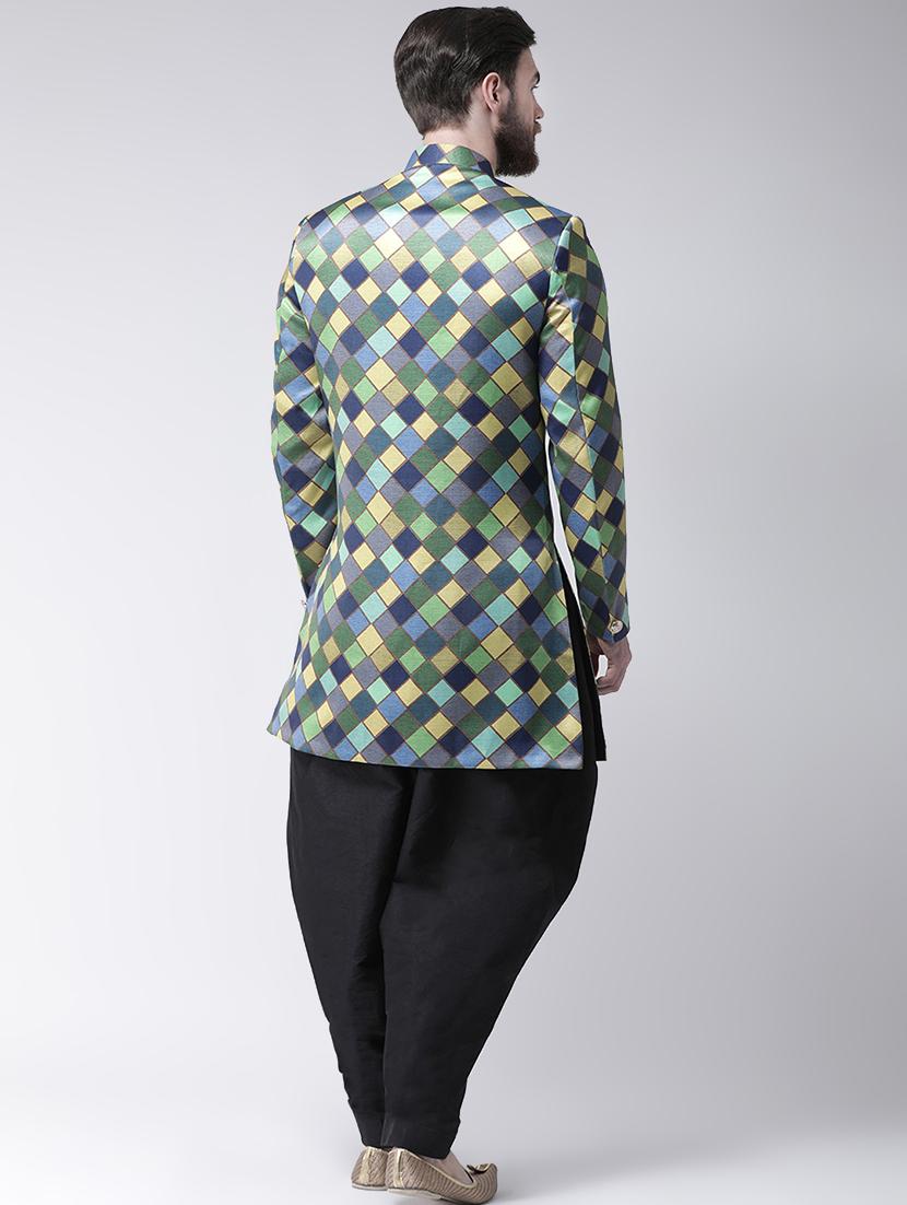 green checkered sherwani set - 17585895 - Standard Image - 2