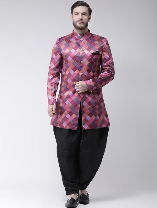 pink checkered sherwani set - 17585897 -  Standard Image - 0