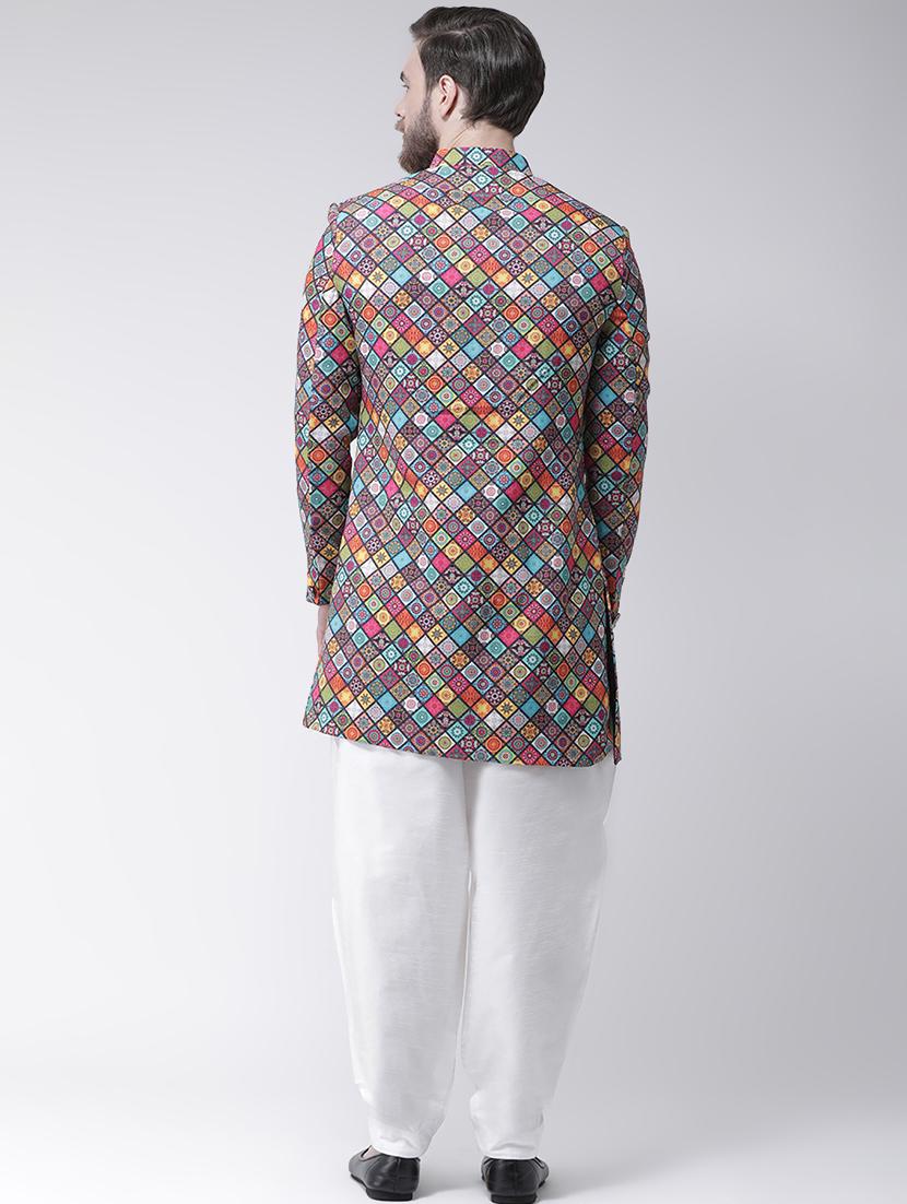 multi colored checkered sherwani set - 17585900 - Standard Image - 2