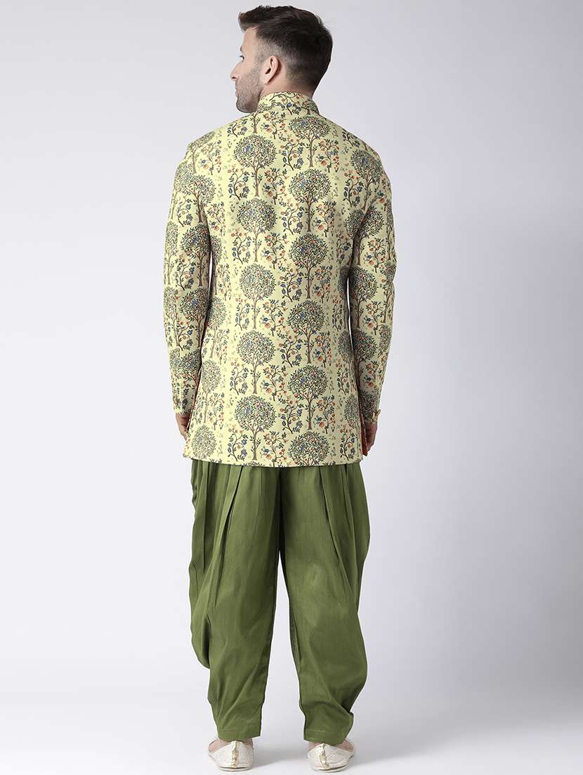 yellow floral print sherwani set - 17585904 - Standard Image - 2