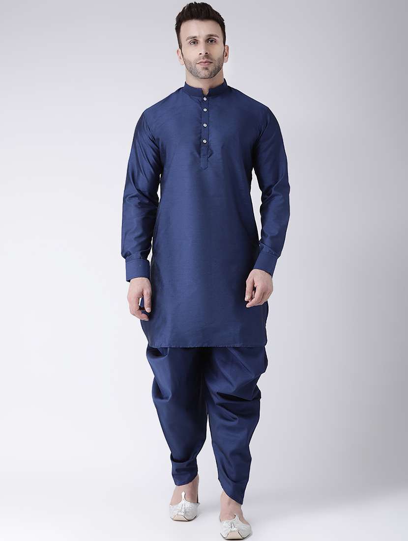 navy blue solid dupion dhoti kurta set