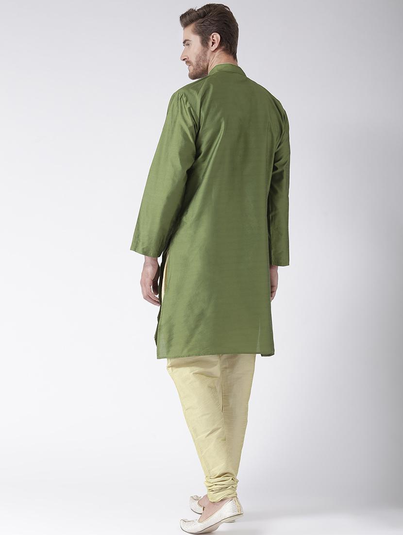 olive green solid kurta pyjama set - 17585909 - Standard Image - 2