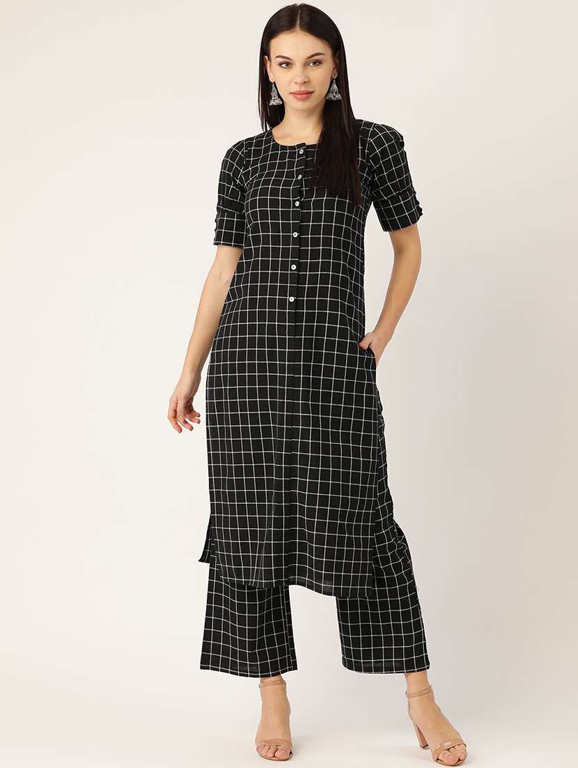 black cotton kurta palazzo  set
