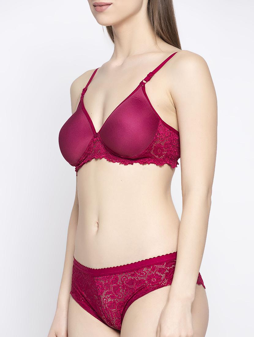 maroon polyester bra and panty set - 17586948 - Standard Image - 2