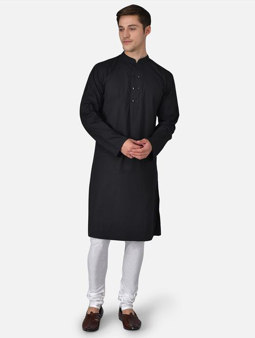 black solid long kurta - 17590257 - Standard Image - 0